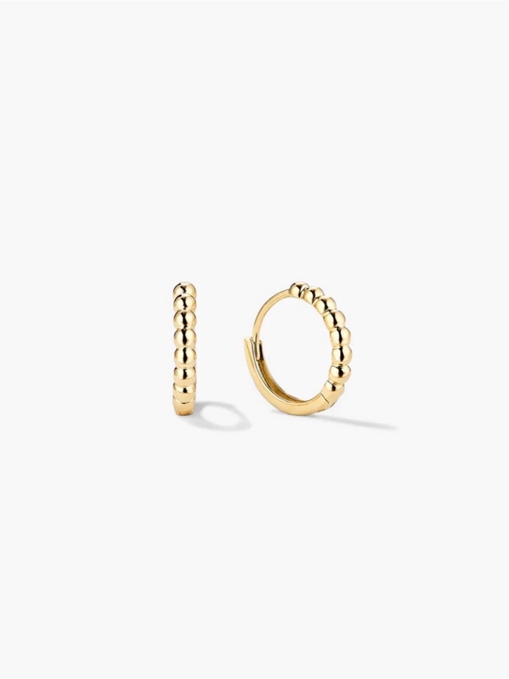 Mejuri 14k Solid Gold Beaded Mini Hoop Huggies Earrings